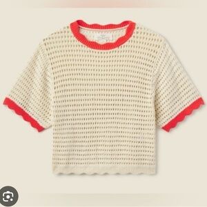 Trovata California Jules Sweater T-Shirt Cream and Red Knit Sweater